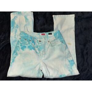 VINTAGE 90's ABS TURQUOISE TIE DYE COTTON DENIM CROP JEANS 2